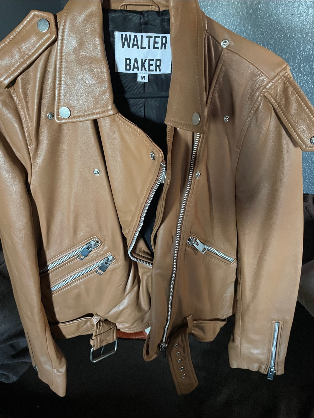 Walter Baker Cognac Leather Biker Jacket